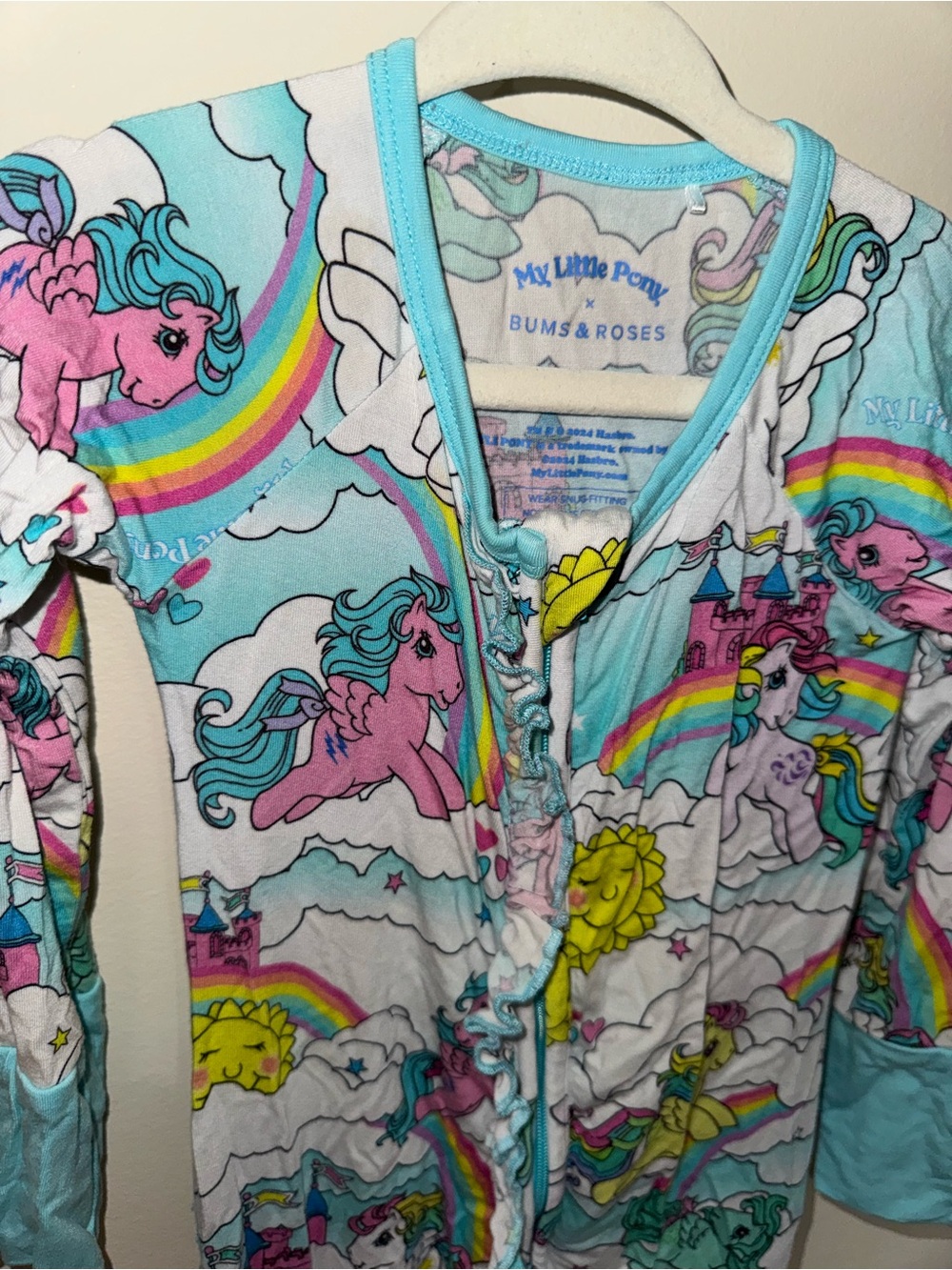 My Little Pony Kids Zip Pajamas - Pink & Aqua Rainbow Print